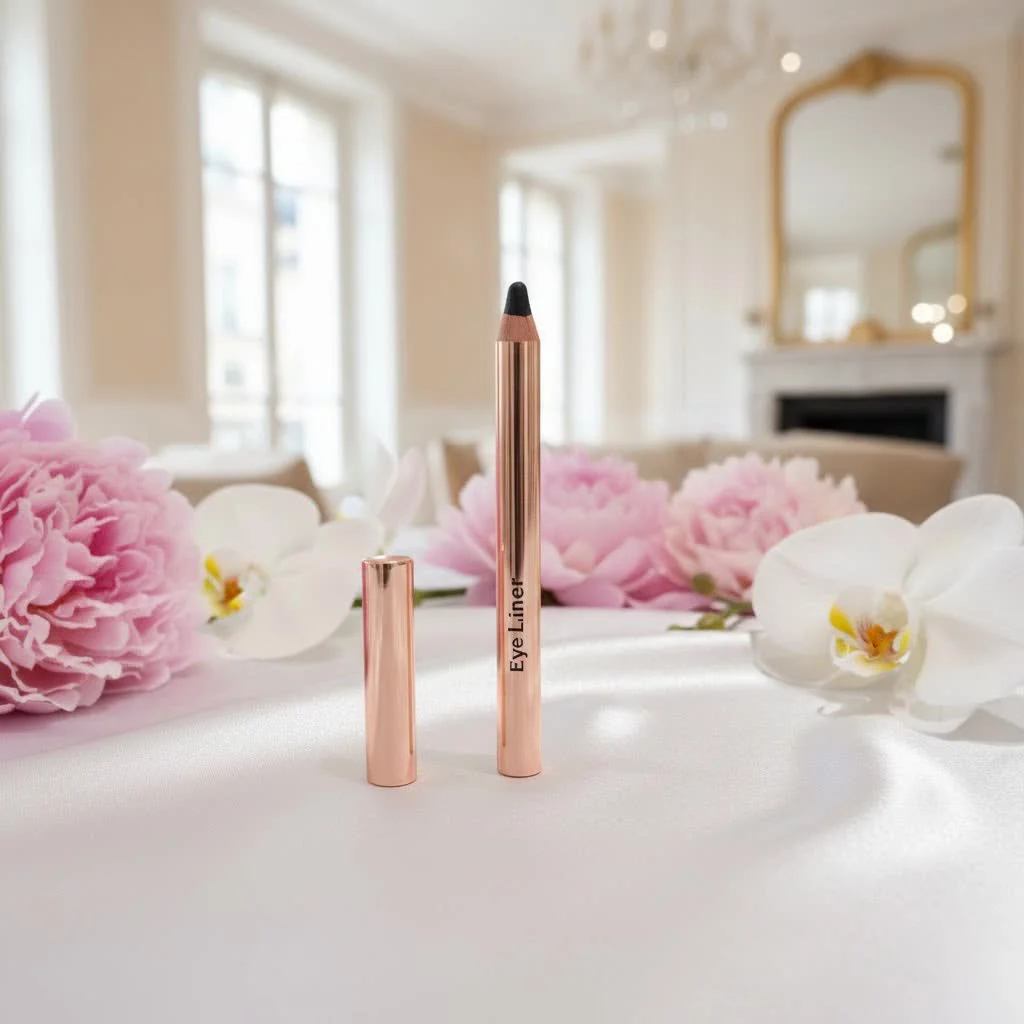 Close-up of an eyebrow pencil with a brush on a white background