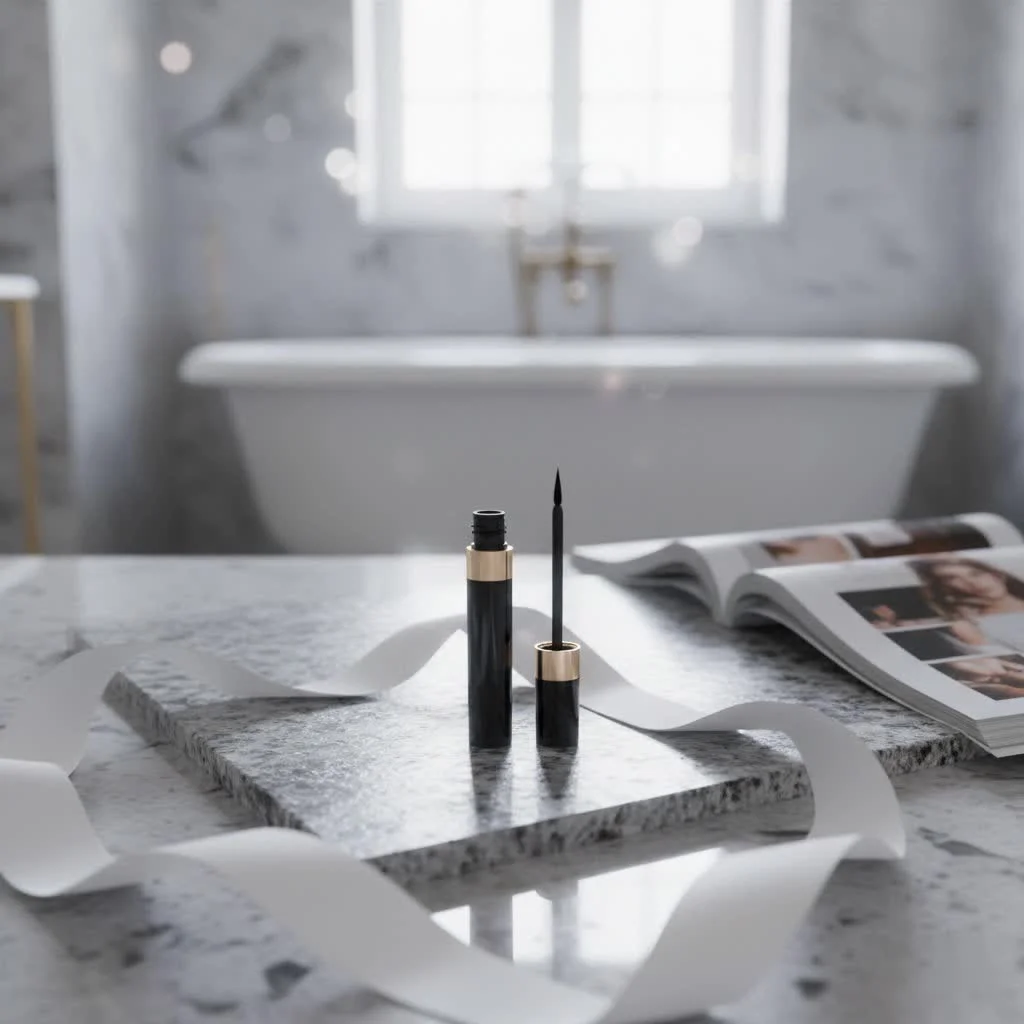 Close-up of a woman's eye with perfectly applied black winged eyeliner