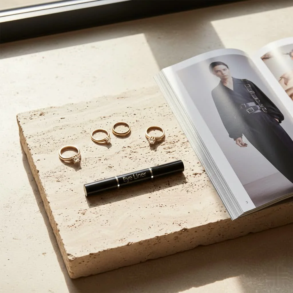 Close-up of a woman applying black eyeliner to her lower waterline