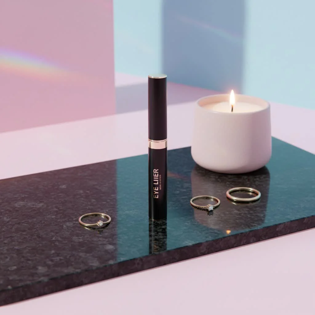 Close-up of a woman applying eyeliner pencil to her upper lash line