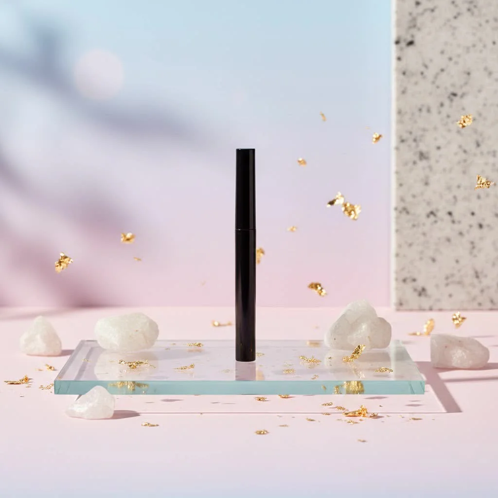 Close-up of various eyeliner brushes on a white background